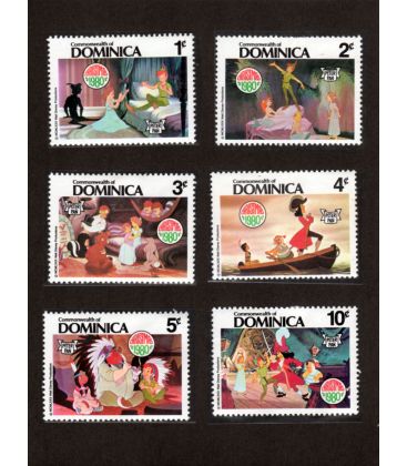 Peter Pan - Ensemble de 6 timbres de la Dominique Christmas 1980