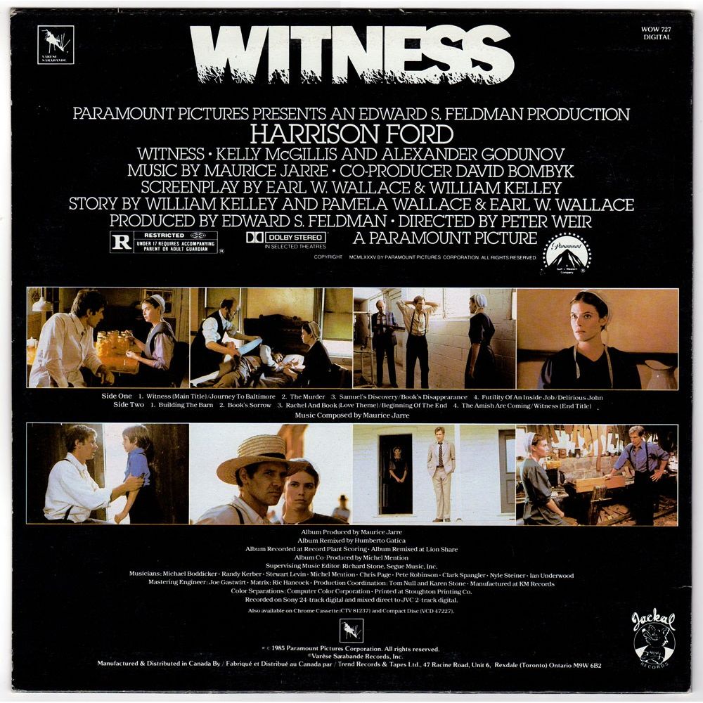 Witness - Soundtrack - 33 RPM - Cinéma Passion