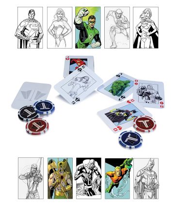 Justice League - Ensemble de poker avec cartes et jetons (Version bande dessinée)