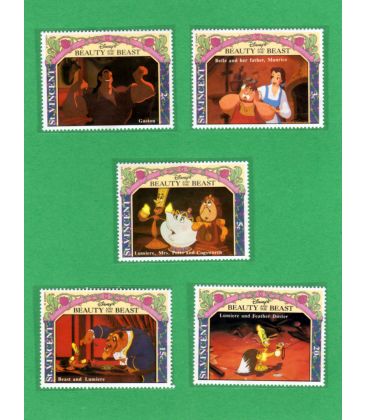 La Belle et la bête - Ensemble de 5 timbres de St. Vincent